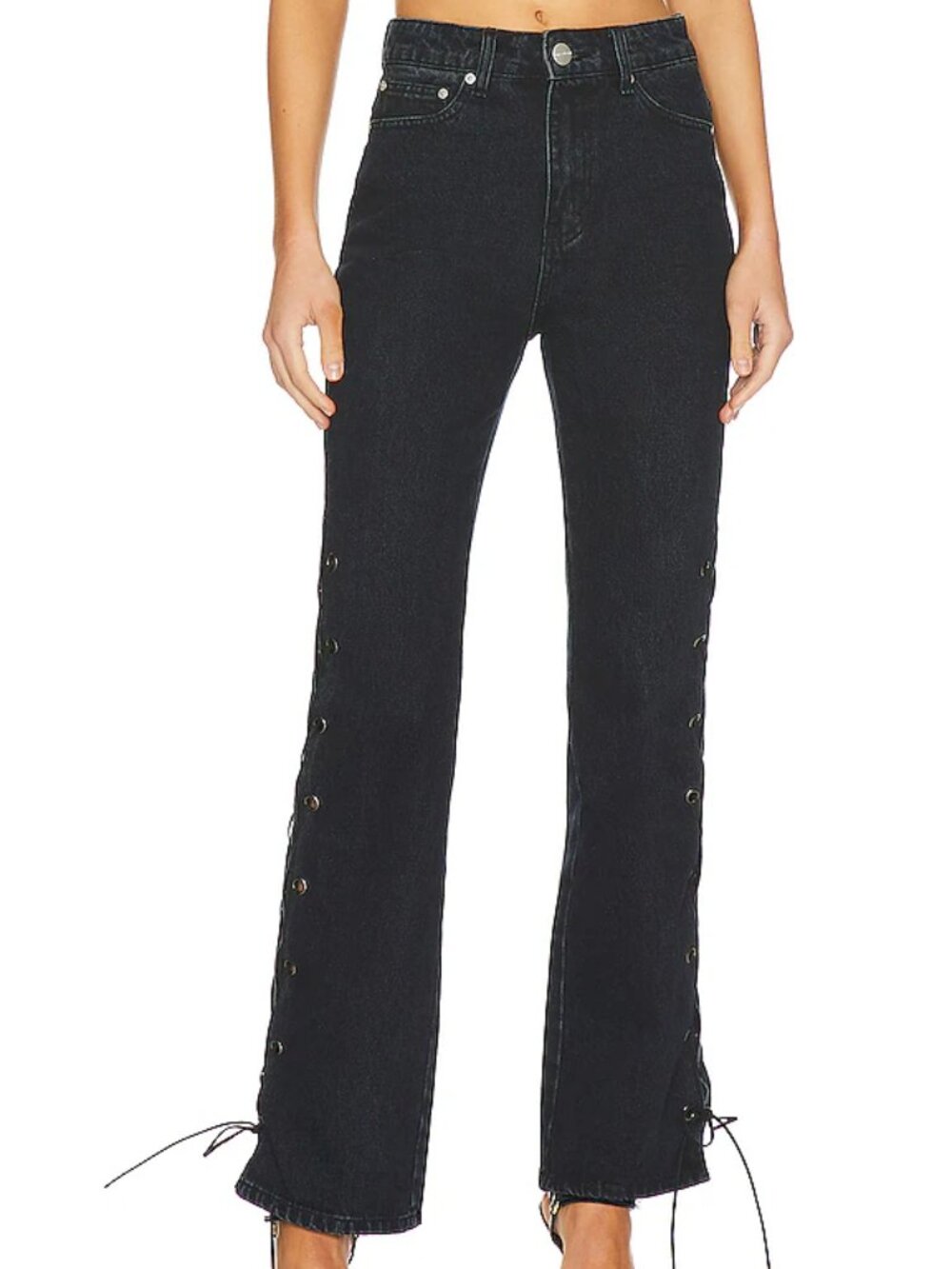 SUPERDOWN Jayda Lace-Up High-Rise Jean in Washed Black Women's Size 26